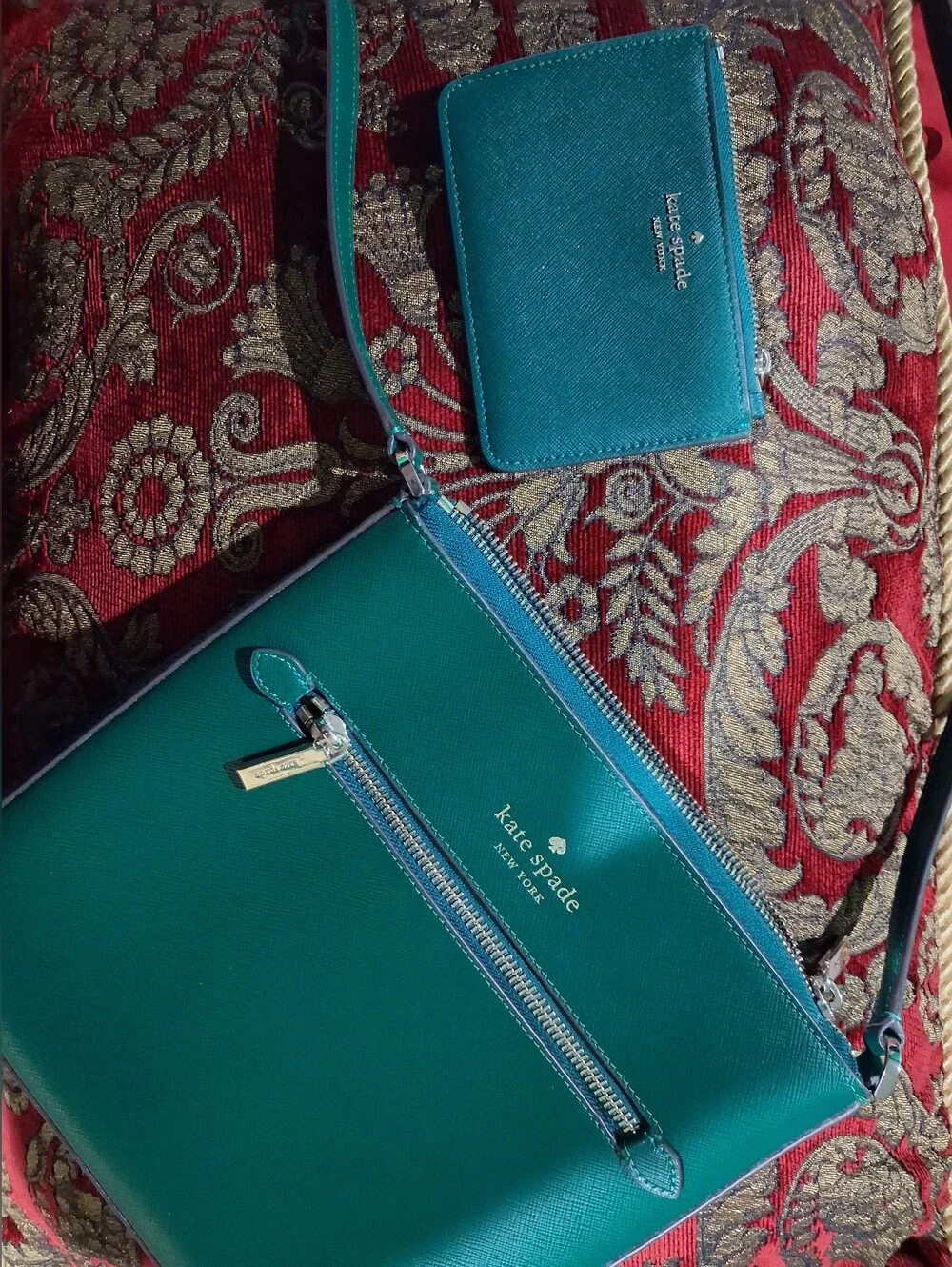 kate spade Green Leather Crossbody Bag with Front Zip Pocket